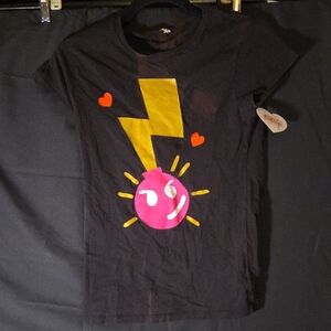 Black Graphic Tee with Pink and Yellow Design